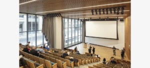 Calgary Central Library, facing front of the lecture hall from back row, right side of the room