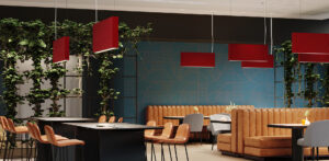 Rail 2 Acoustic with the Squeeze Carved Pattern in a restaurant
